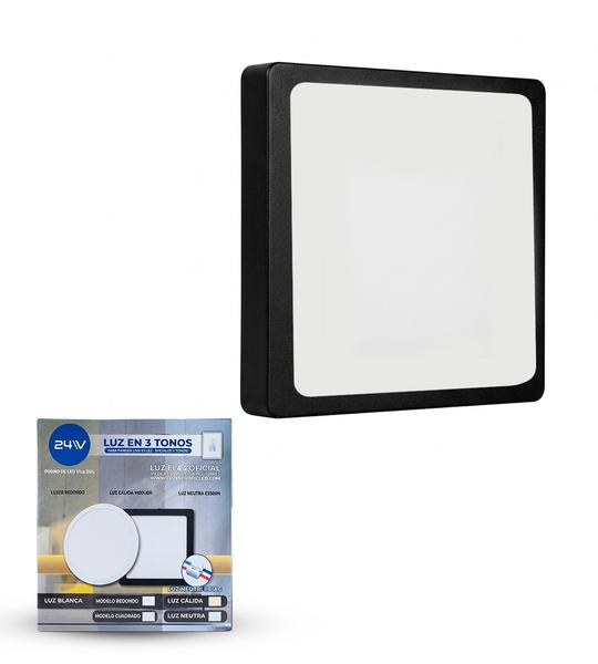 Panel LED 24W Superficial Cuadrado Negro (3 Tonos)