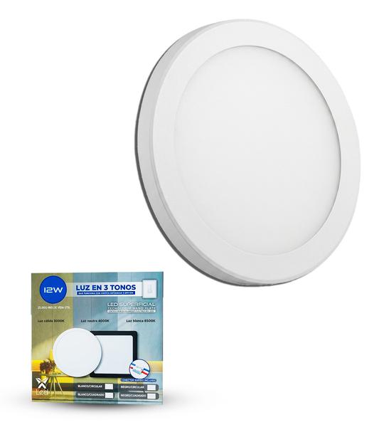 Panel LED 12W Superficial Redondo Blanco (3 Tonos)