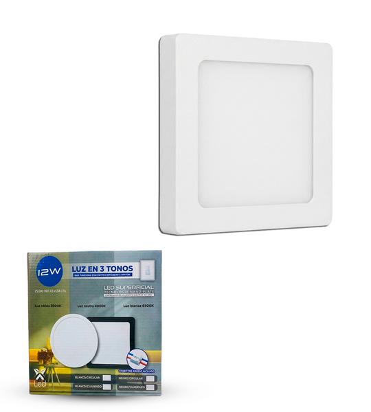 Panel LED 12W Superficial Cuadrado Blanco (3 Tonos)