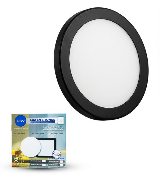 Panel LED 12W Superficial Redondo Negro (3 Tonos)
