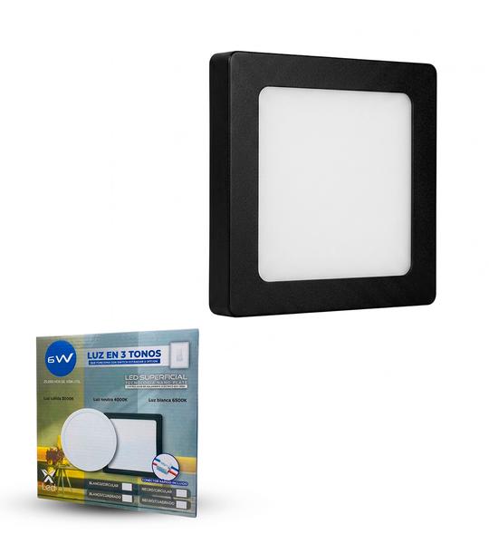 Panel LED 6W Superficial Cuadrado Negro (3 Tonos)