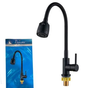 Fregadero 8"" monomando negro cuello cisne flexible(FGLUX05)